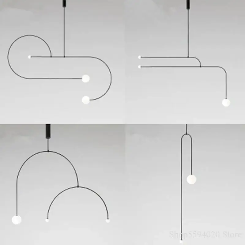 Nordic Minimalist Line Glass Pendant Lamp Modern Iron Geometric Bedroom Bedside Shop Bar Led Chandelier Suspendu Home Decor