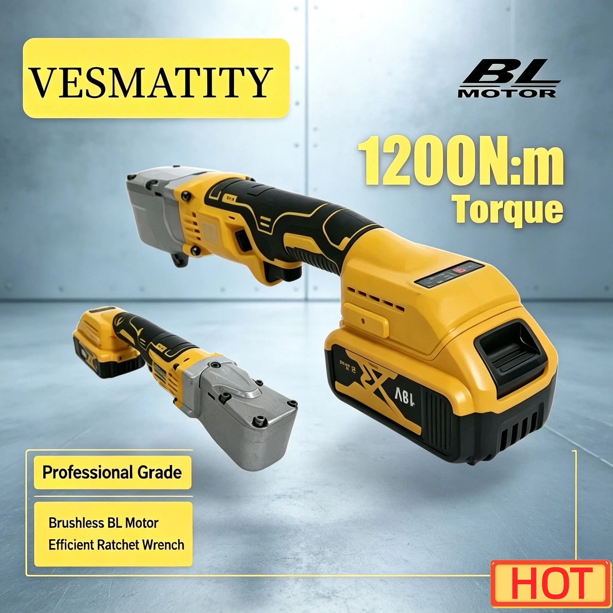 Vesmatity 1/2 Inch Ratchet Wrench 1200Nm Electric Cordless Driver Removal Screw Nut Car Repair Tool 18V Battery Pro