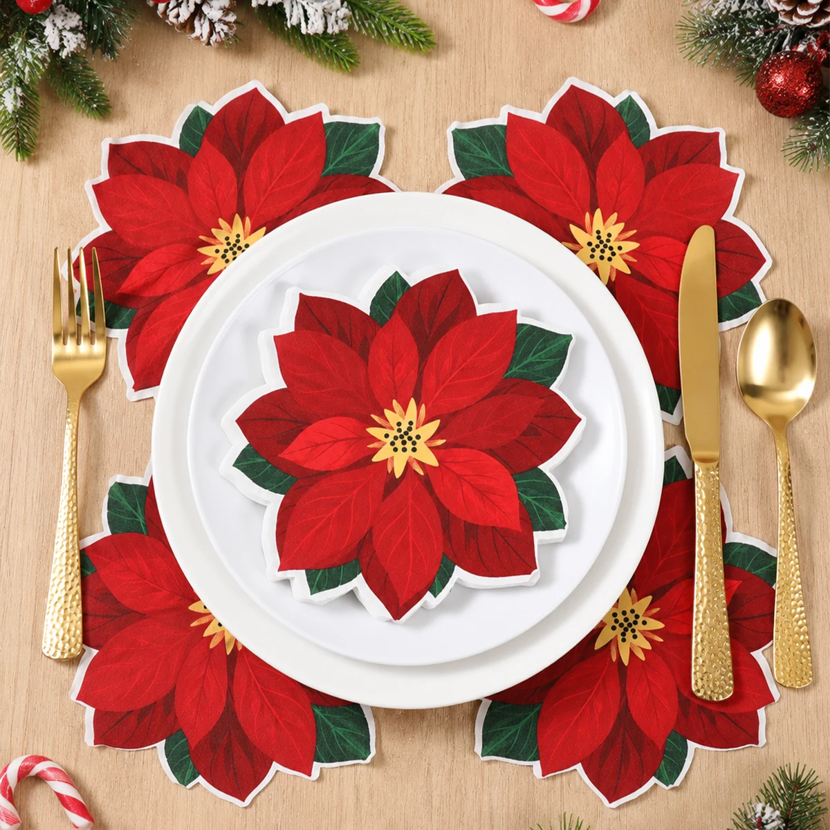 Christmas Disposable Paper Napkins Merry Christmas Decor for Home 2026 Xmas Red Flower Tissues Navidad Natal New Year 2027
