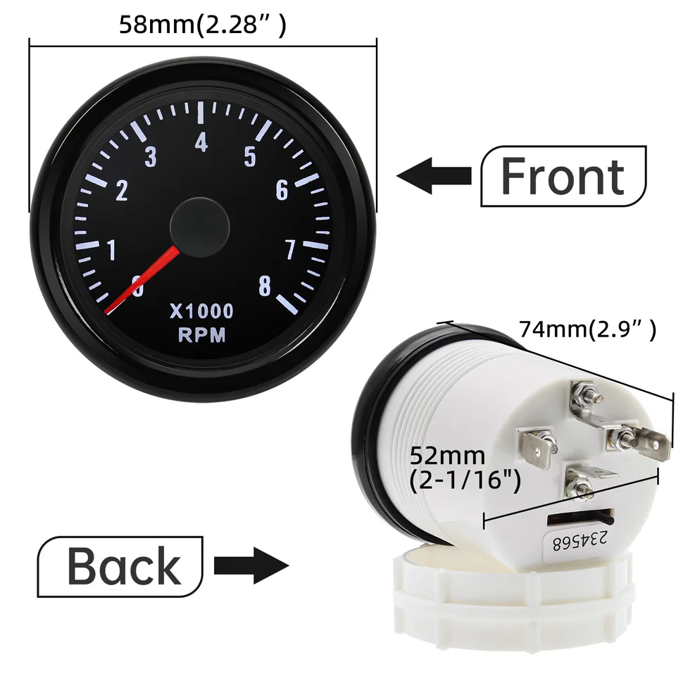 0-8000 RPM 52MM Tachometer with White Backlight 2\