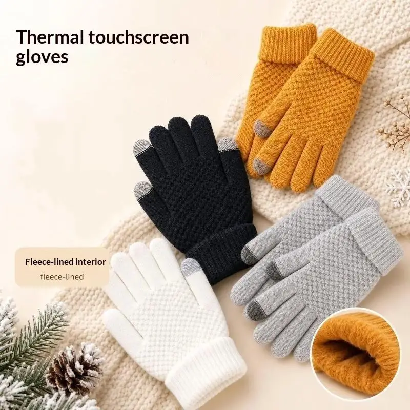 Women Men Warm Winter Touch Screen Gloves Stretch Classical Knit Mittens Wool Full Finger Outdoor Cycling Driving Glove
