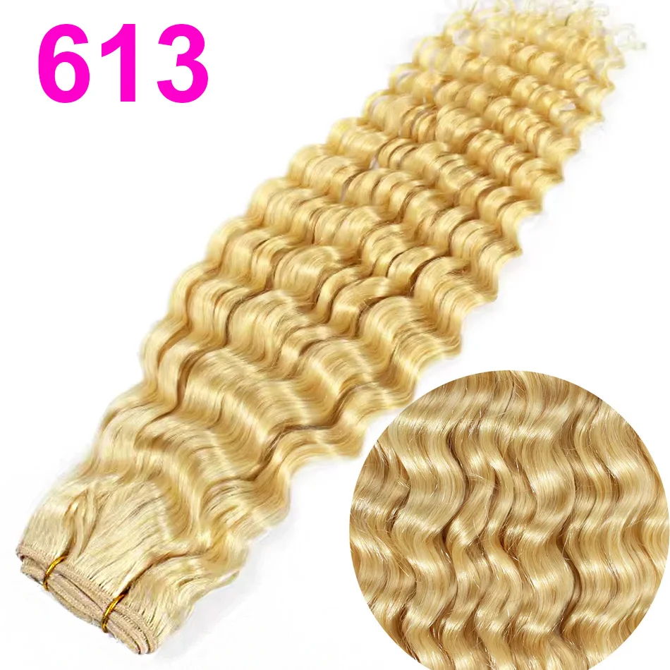 613 Deep Wave Curly Human Hair Bundles 100% Virgin Vietnamese Hair Extensions Highlight Double Weft สีบลอนด์ Braiding Genius Weft