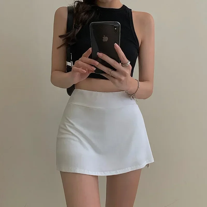 

Solid Color Women Mini Skirt Summer Clothes 2024 High-Waist Wrap Skirt Miniskirt with Lining Shorts Sexy Club Wear Streetwear