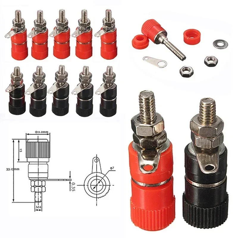 1/5/10 Pcs 4mm Banana Plug Socket Jack Connector Binding Posts Terminals Red Black Nickel Plated Terminals for Amplifier AMP