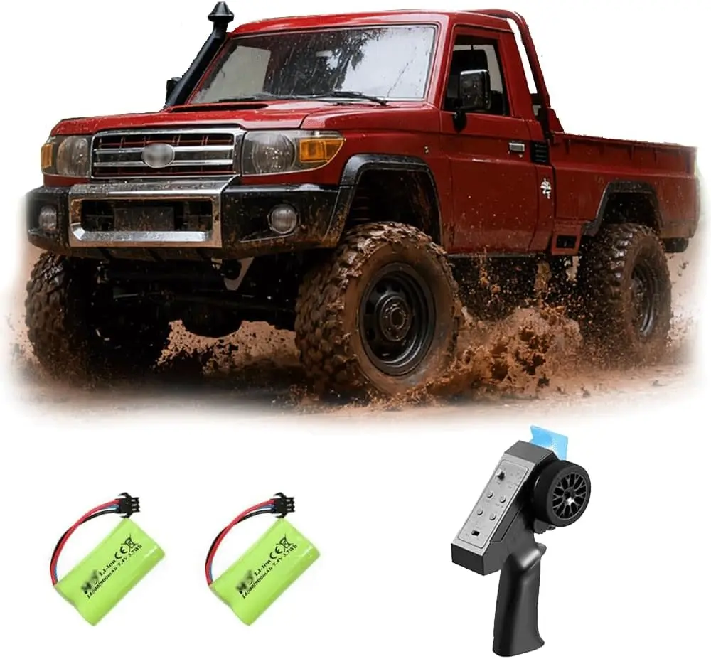 1/12 Scale Remote Control Pickup Truck 4WD Full Proportional Rock Crawling Vehicle, 2.4G Electric Off-Road Climbing Car RTR with 280 Motor, LED Searchlight, Hobby Grade Drift Truck, 2 Batteries Included