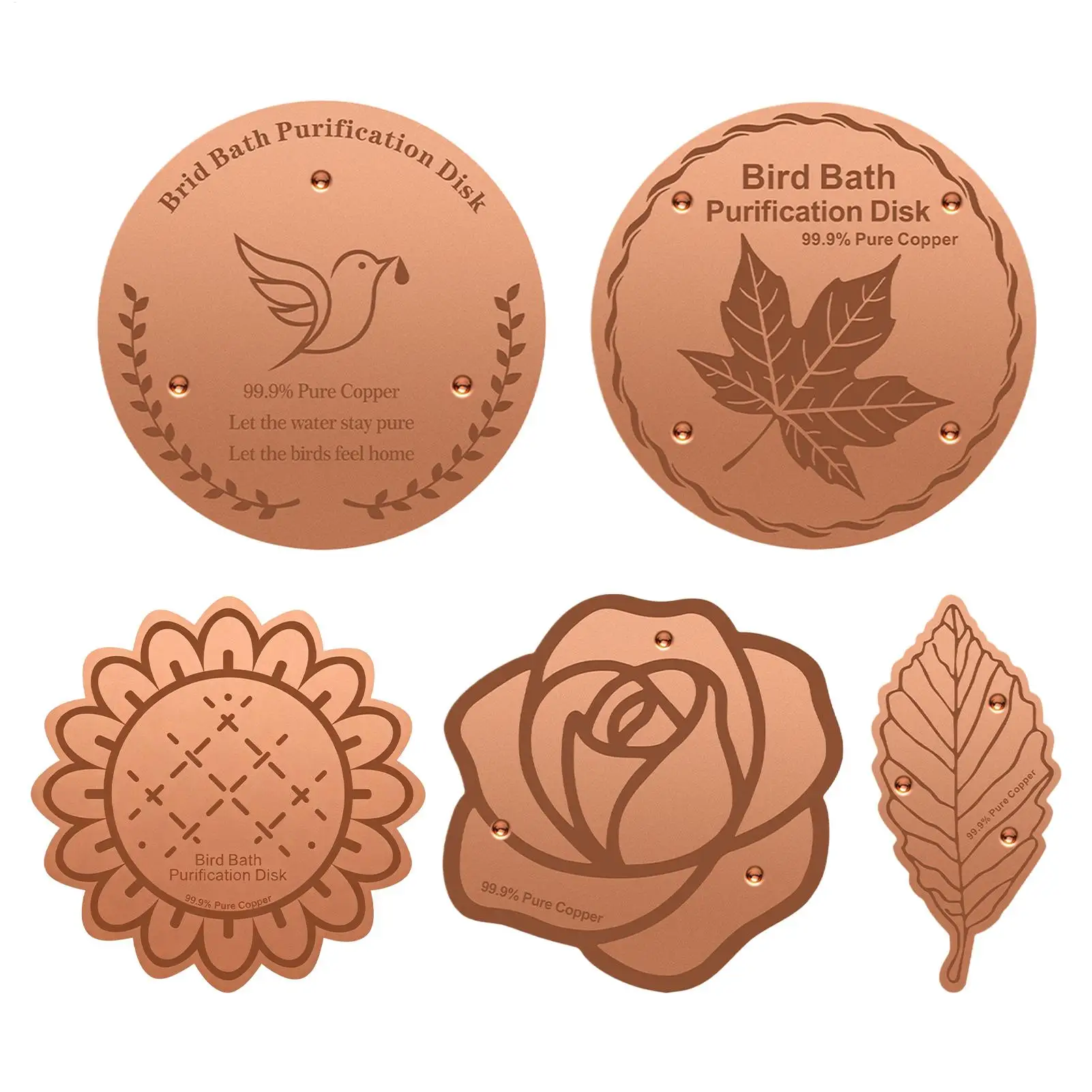 Bird Bath Copper Birdbath Purifier with Triple-Point Support Bath Disk Ornaments Feeder Accessories for Outdoor Bird Baths Bowls
