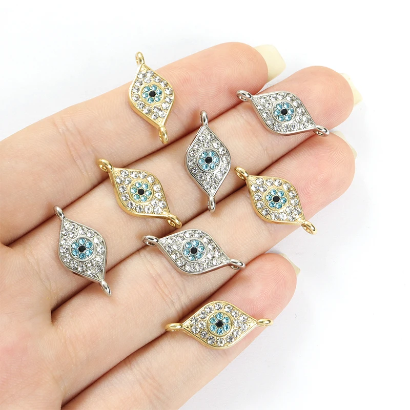 10pcs Crystal Evil Eye Connectors Charm Turkish Blue Eye DIY Lucky Jewelry Necklace Bracelet Earring Popular Pendant Accessories