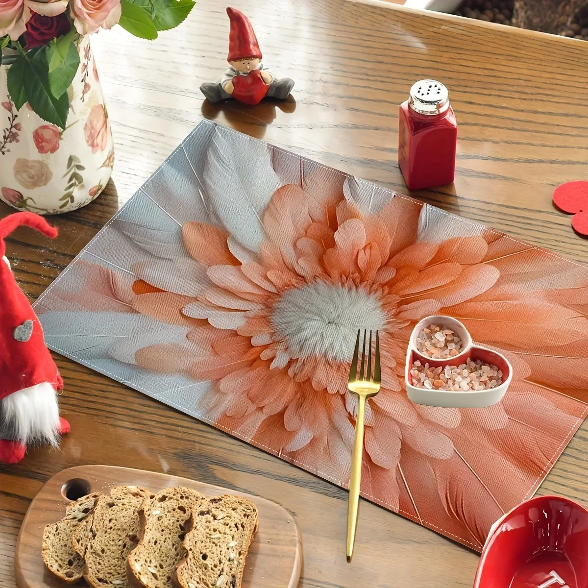 Artistic Feather Flower Placemats Table Mat Gentle Tone Print For Dining Table Decor Modern Chic Home Accessories 4/6/8pcs