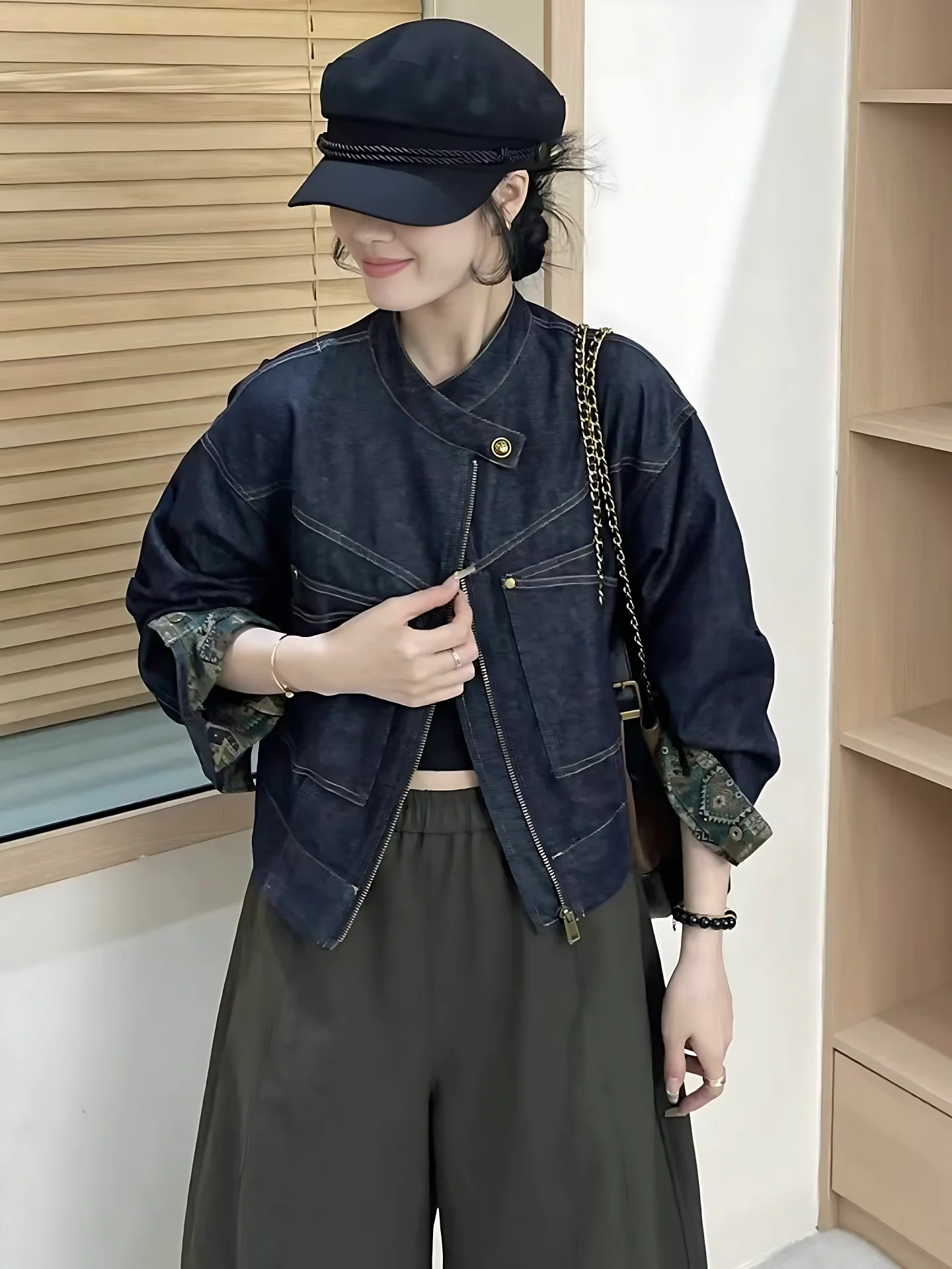 Herbst 2025, Damen-Jeansjacke, Reißverschluss, koreanisches Pendler-Faion, lässig, vielseitig, Anti-Falten, langes Sve-Top