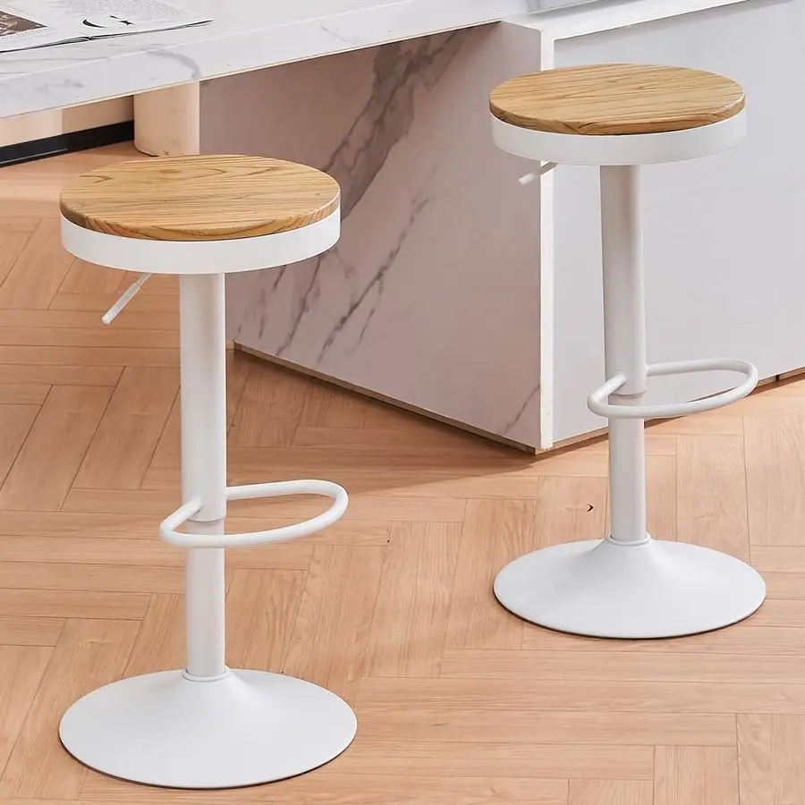

amp Shellder Bar Stools Set of 2 White Round Adjustable Swivel Barstools Modern Backless Bar Chairs Wooden Seat Counter Height