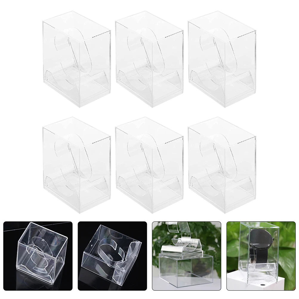 6pcs Watch Storage Boxes Transparent Square Anti Scratch Holders Portable Jewelry Display Case Gift Set Watches