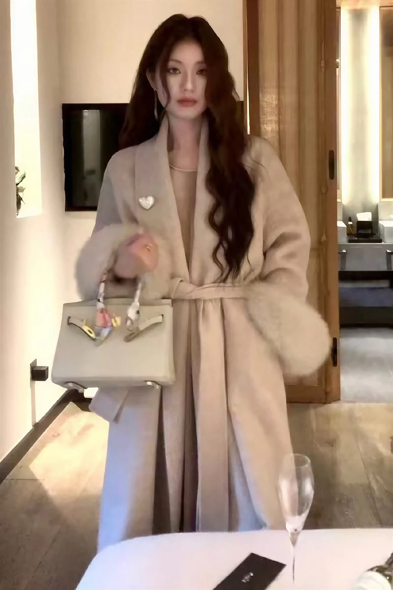 

Wool Blend Coats Womens Woolen Coat Korean Style Woman Winter Sherpa Checked Colorful Quilted Button-Down Balloon Sleeve Commute