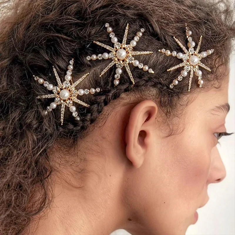 Geometric Stars Rhinestone Hair Clip Snowflake Star Bride Hairpins For Women Hair Combs Side Clip Barrettes Hair Accessories