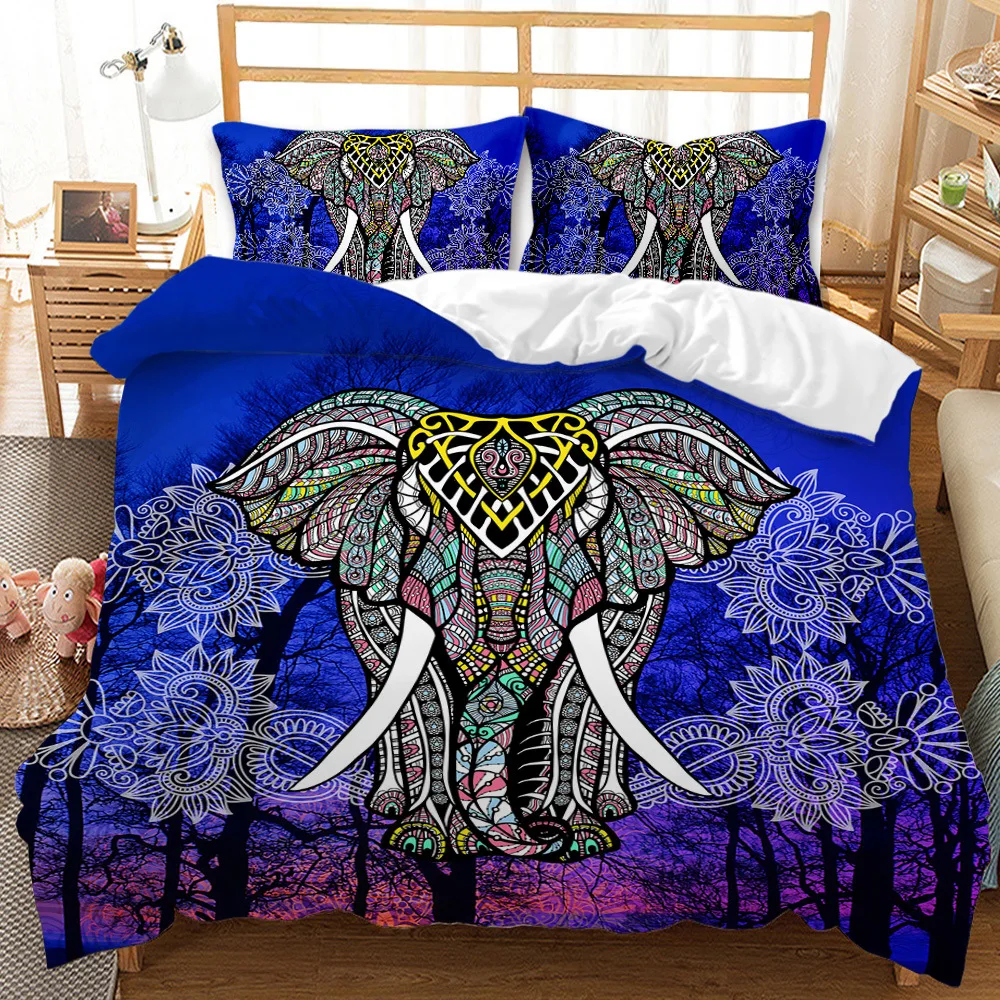 

Bohemian Elephant Duvet Cover Set Elephant Mandala Pattern Animal Bedding Set For Teens Adults Queen King Polyester Quilt Cover