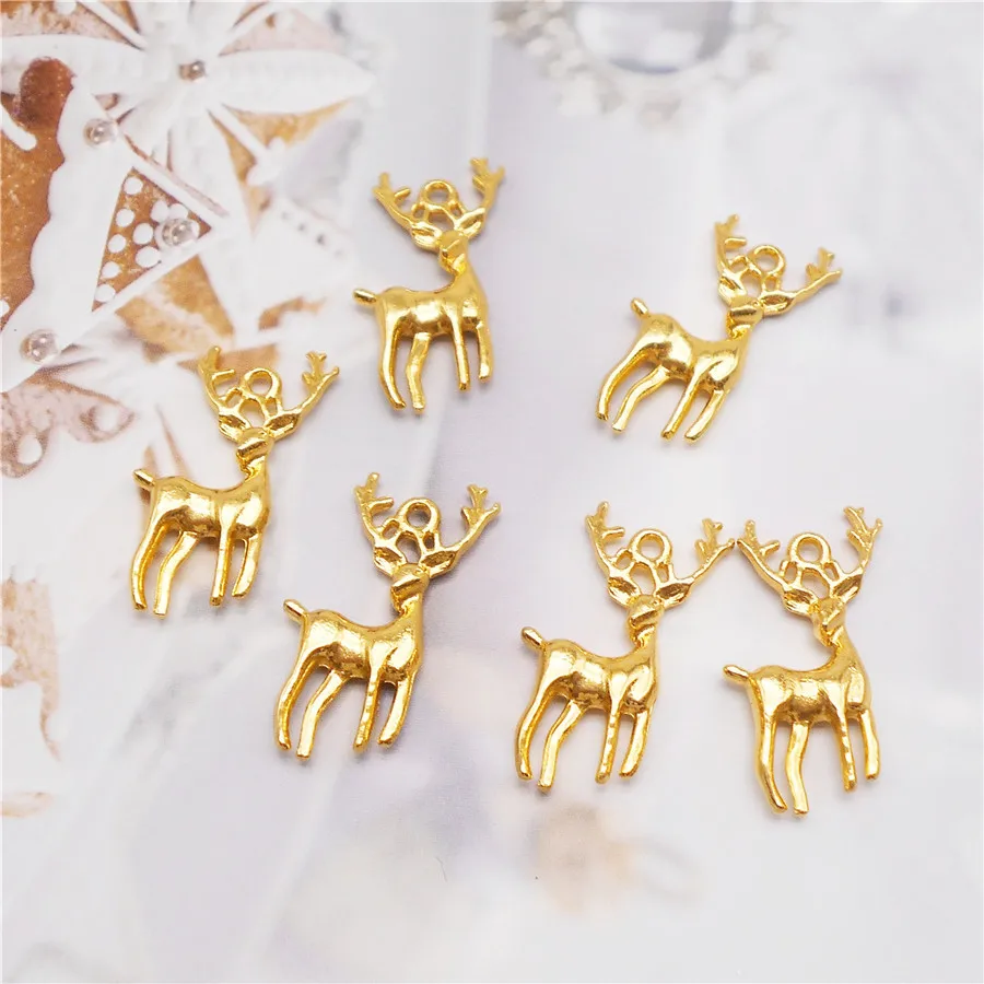 20PCS Alloy Gold Color Deer Elk Charms Christmas Pendants For Necklace Jewelry Making Handmade Crafts Accessory