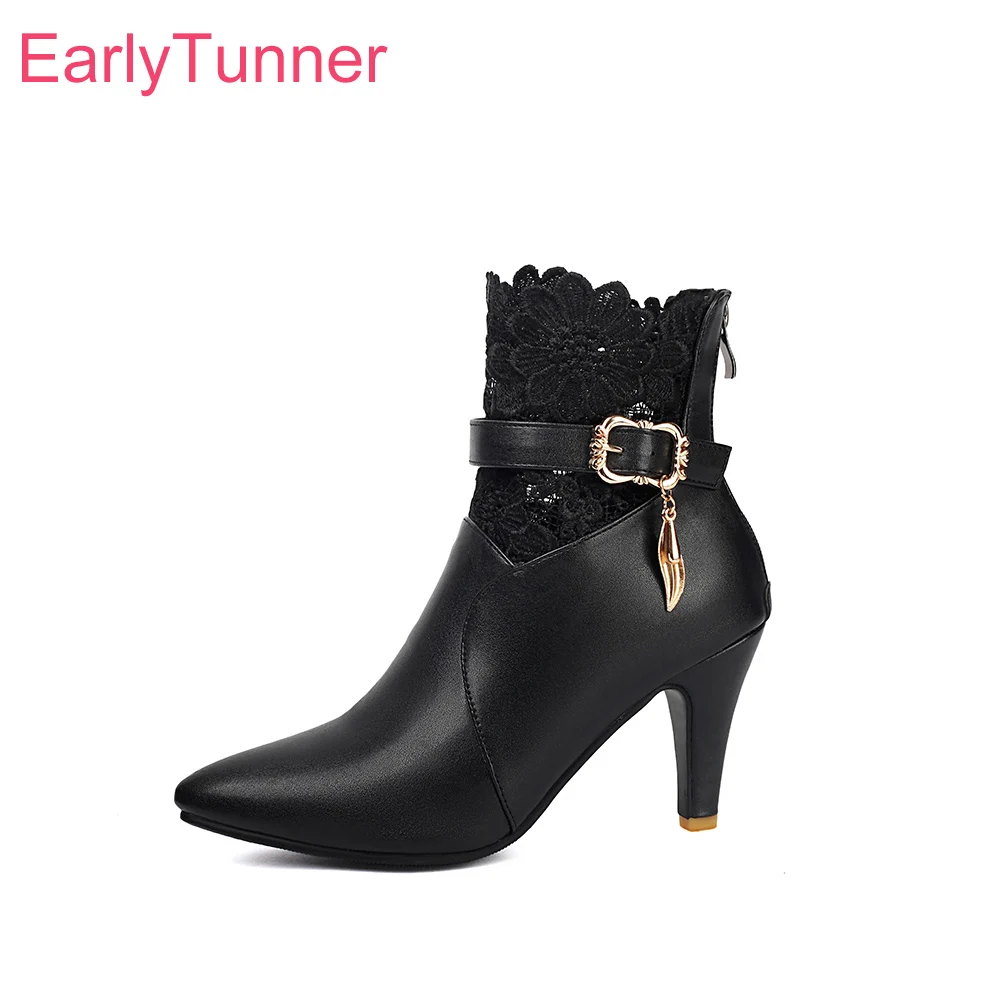 

2025 Новые зимние гламурные черно-белые женские ботильоны на высоком каблуке с шипами, офисная женская официальная обувь, большие размеры 12, 43 45, 47