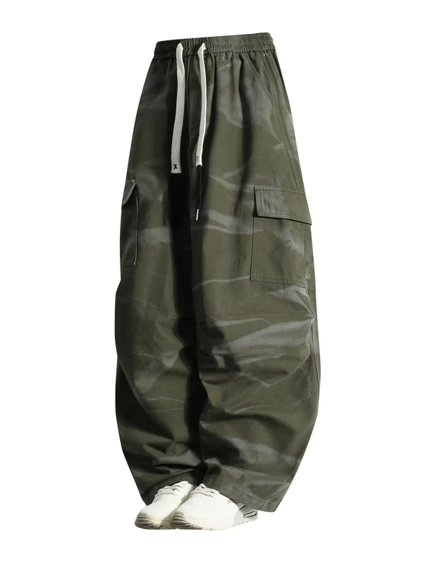 

American Sle Tie Dye Work Pants Men's Loose Wide Leg Camouflage Straight Leg Casual Pants Autumn Wear for Teenagers