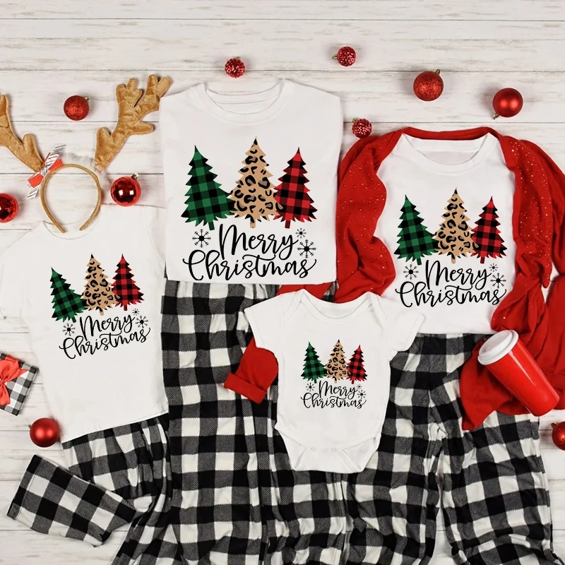 Merry Christmas Print Family Matching Outfits Xmas Party Clothes Mom Dad Daughter Son T-shirt Baby Bodysuit Fashion Family Look