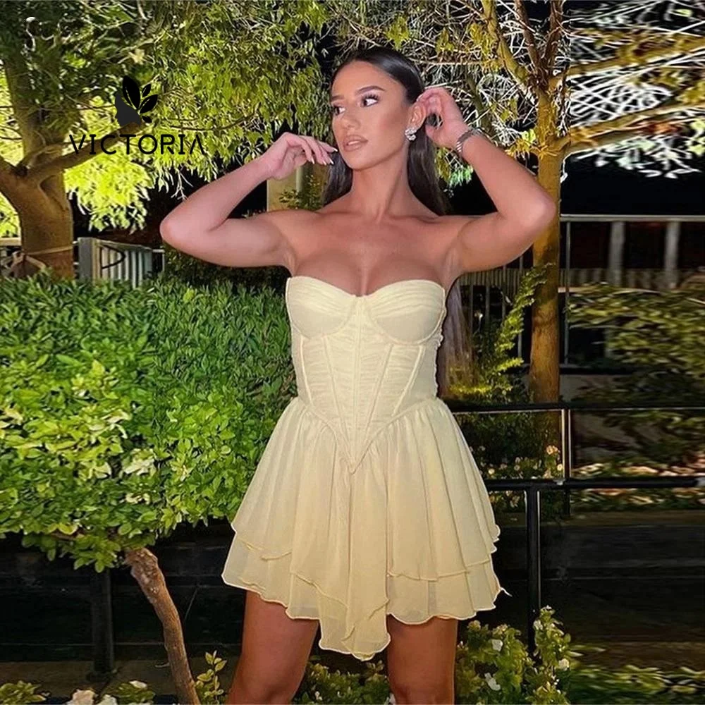 

Baby Yellow Sweetheart MIni Arabic Evening Dresses Aline Wedding Dresses Dubai فساتين سهرة Prom Dress 2025 Customized