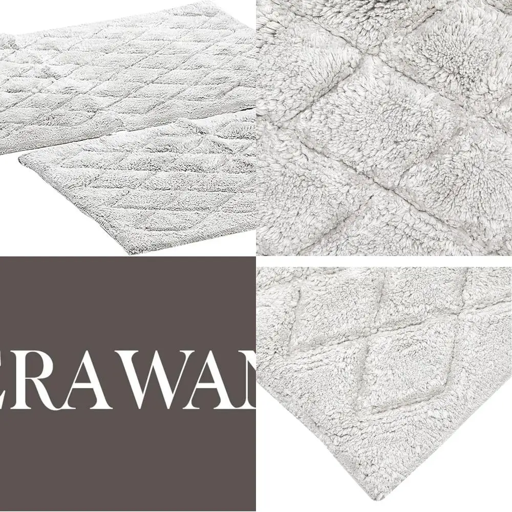 

Modern 2-Piece Reversible Grey Bathroom Rug Set, Soft and Absorbent, Marquis Diamond Design