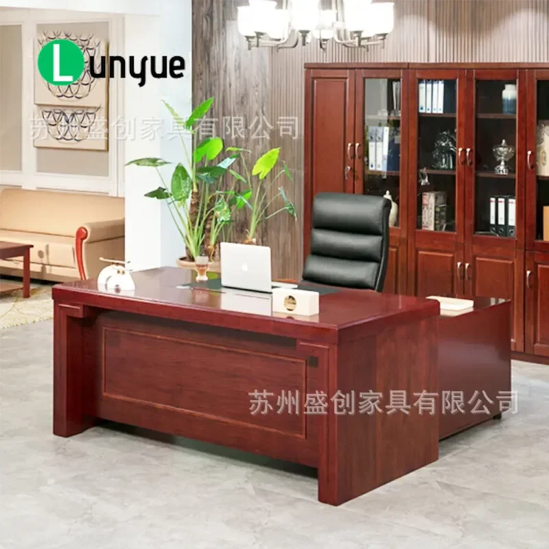 Chinese Style Executive Desk and Chair Set Red Walnut Veneer Office Furniture for Manager Supervisor Boss Modern Business