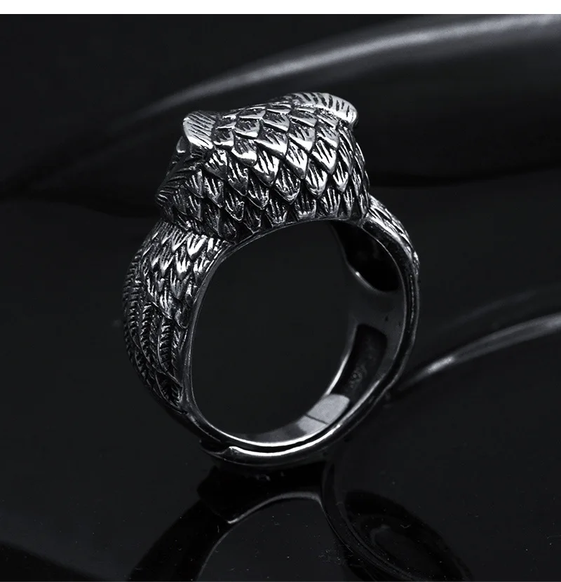 925 Silver Vintage Eagle Rings Punk Open Adjustable Lucky Retro S925 Thai Silver Ring for Man Charm Gift Jewelry