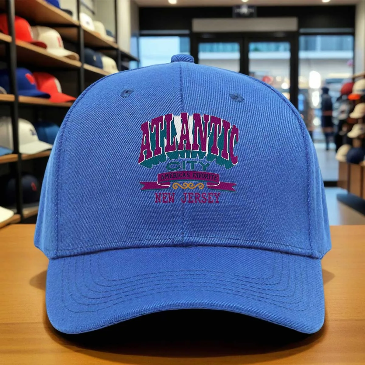 New Jersey Baseball Cap - Vintage Atlantic City Letter Print Hat with Hook & Loop Closure, Suitable for,, Graduation, Machine Wa