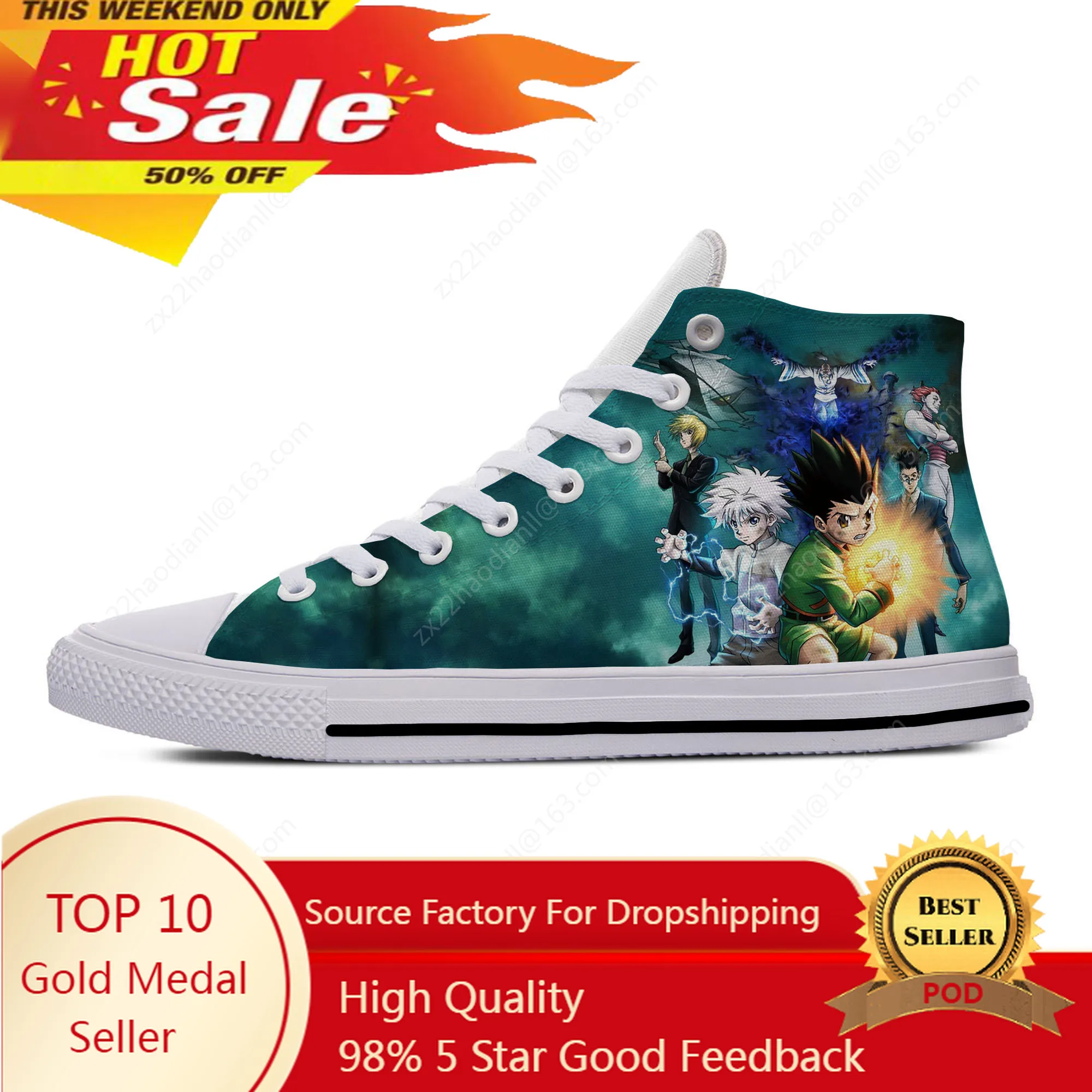 

Anime Manga Hunter X Hunter Killua Zoldyck Funny Casual Cloth Shoes High Top Lightweight Breathable 3D Print Men Women Sneakers