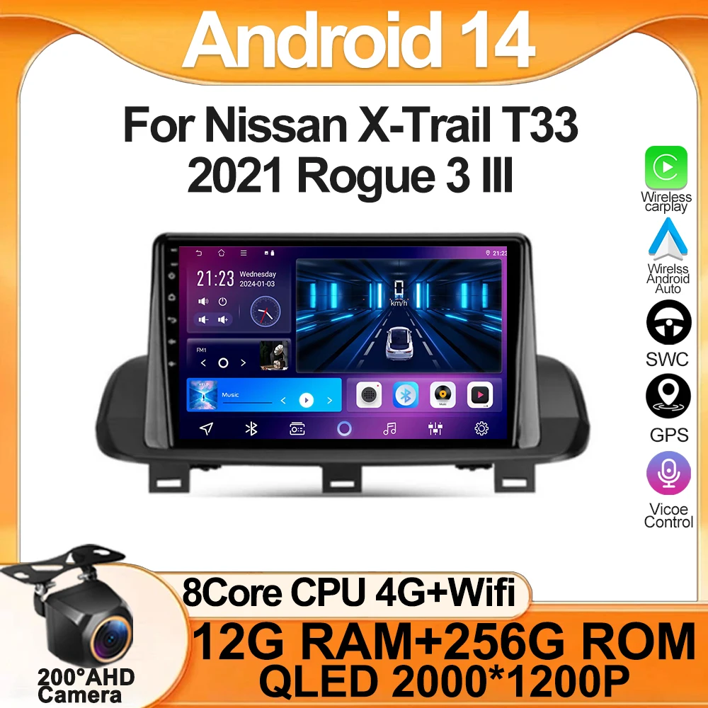 

Car Radio Touch Screen Car Stereo 2din For Nissan X-Trail T33 2021 Rogue 3 lll Carplay Android auto DSP Wifi/ 5G Wifi RDS 4G