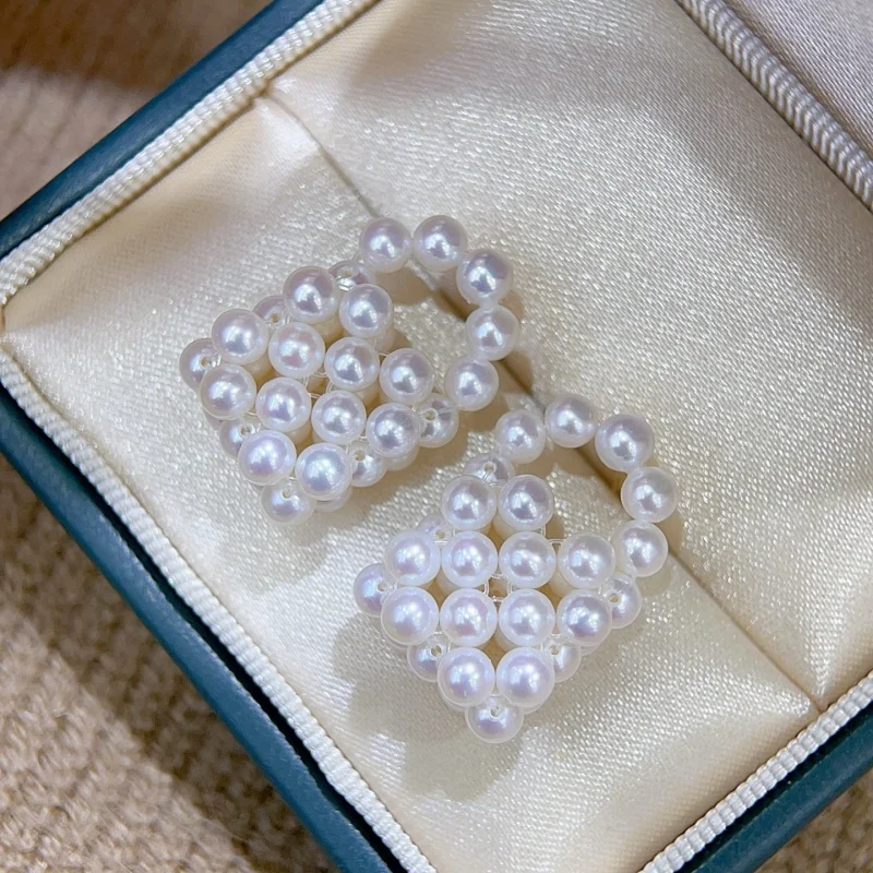 

SGARIT Genuine 18K Gold Stud Earrings Handwoven Mini Bag Style Pearl Earrings Trendy for Women Wedding Gifts Fine Jewelry