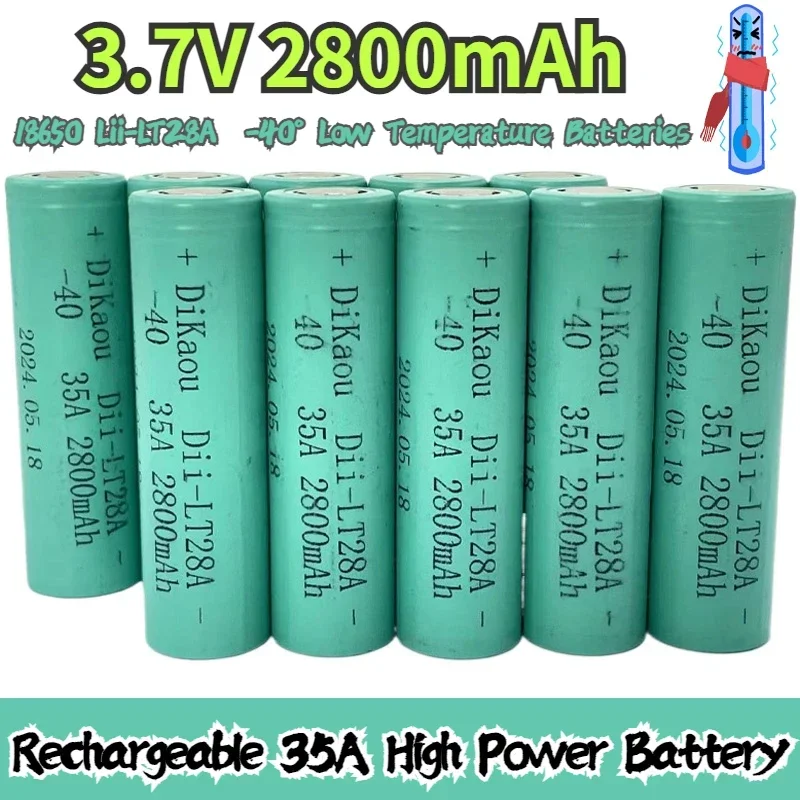 3.7V 2800mah 18650 Battery Lii-LT28A Rechargeable Cells 35A High Power Discharge -40° Low Temperature Batteries for Flashlight