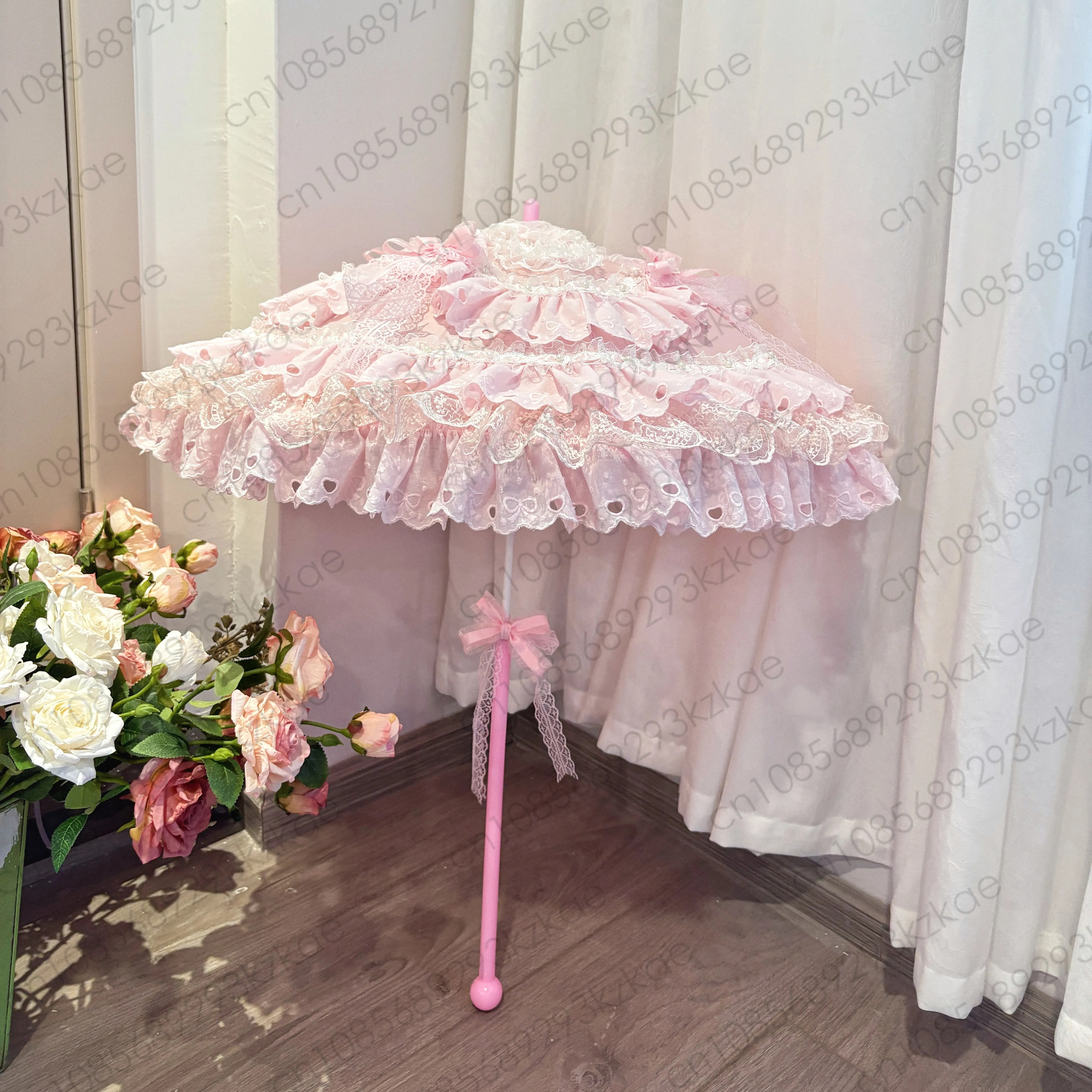 Original Handmade Lolita Umbrella Girl Heart Pink Flower Wedding Tea Party Small Western Umbrella Photography Prop Luo Umbrella