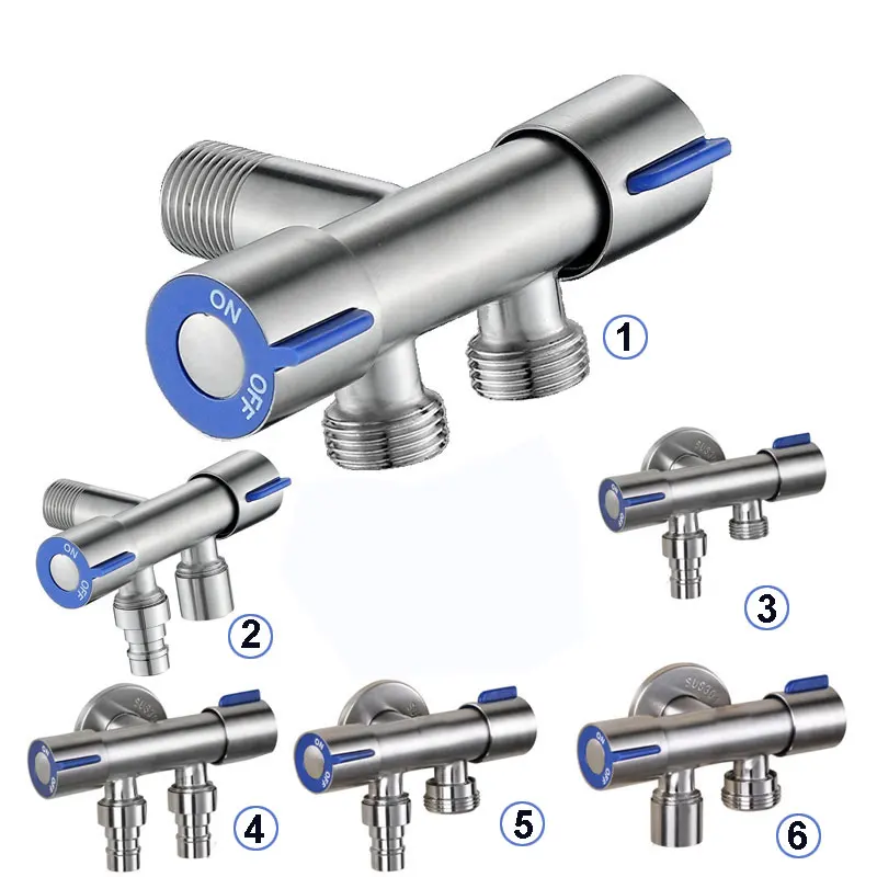 Válvulas de acero inoxidable G1/2 304, uno en dos, doble manija, ángulo de Control Dual, interruptor de entrada de agua para inodoro, grifo
