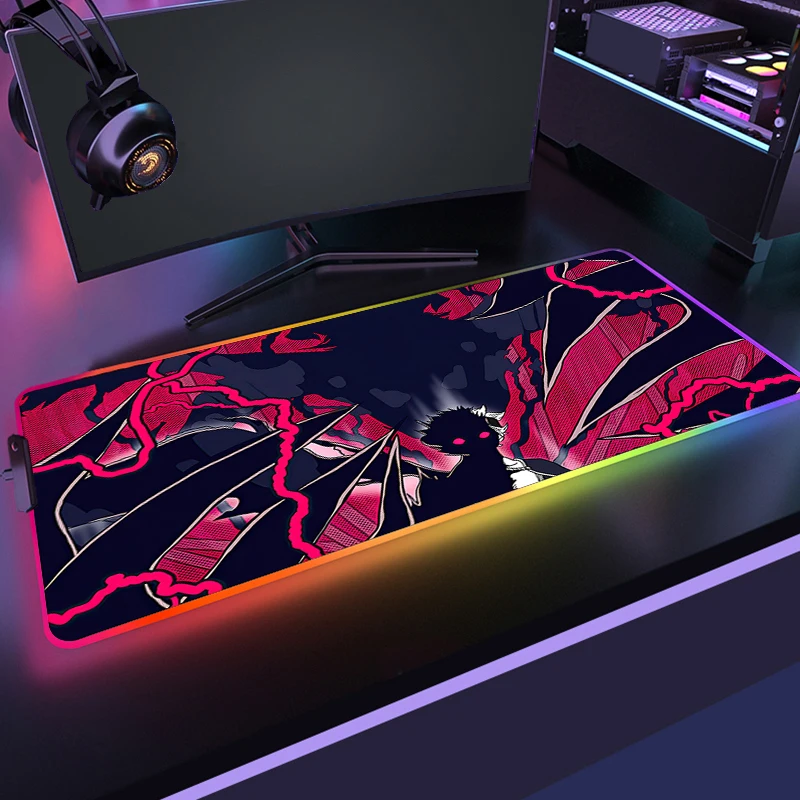 RGB Anime Mouse Pad Gaming Accessories Desk Mat LED Black Clover Game Mats Mousepad Xxl Deskmat Gamer Mause Office Pads Pc Large