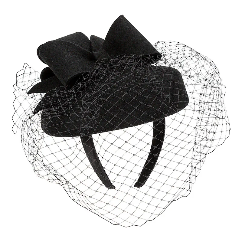 Women Winter Fascinator hat Round Pillbox Birdcage Veil Bow Wool  Headband Fascinator Weddings Ascot Races view 6