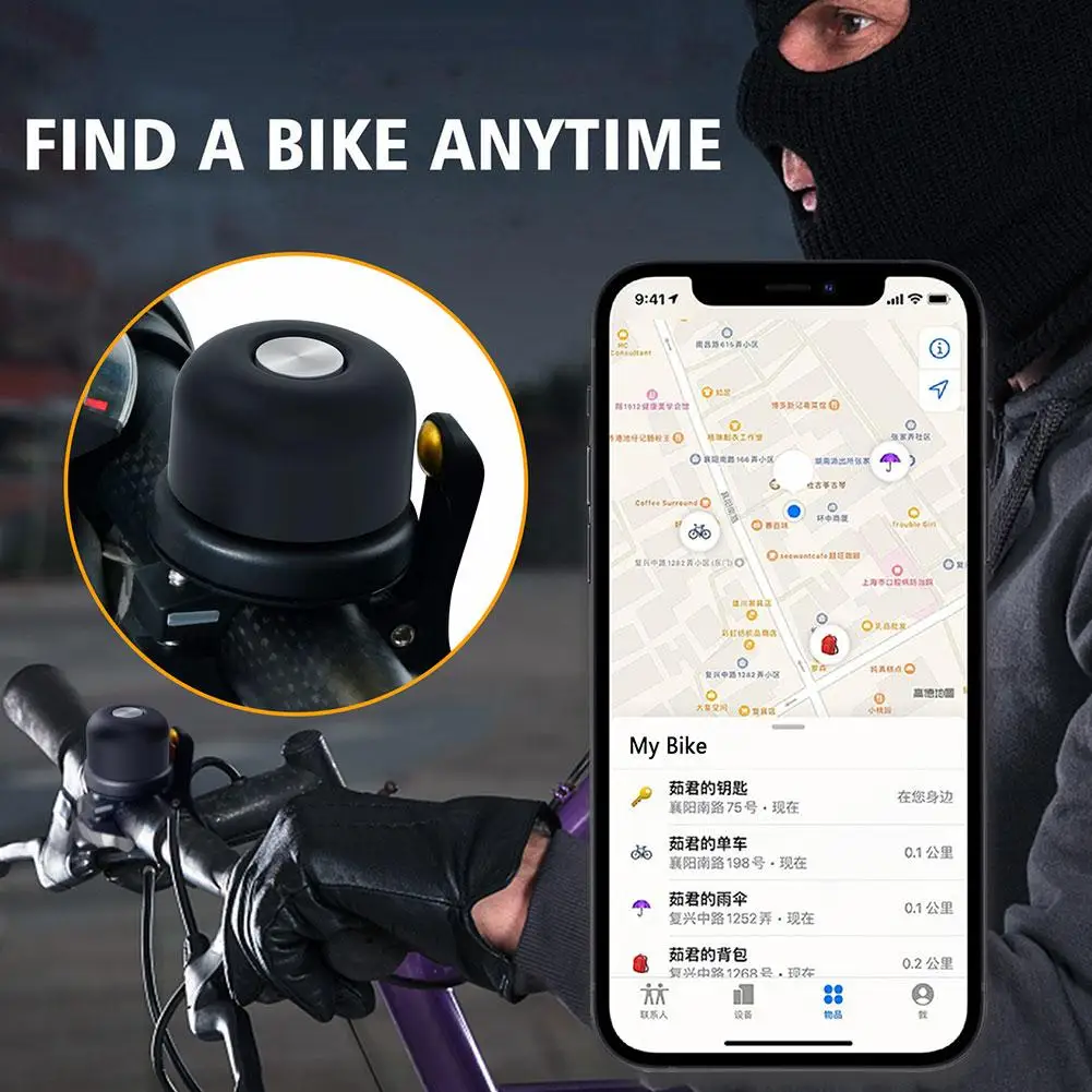 Metal Bike Bell for AirTag Case Hidden Bike Mount Holder GPS Tracker Bike Bell Anti-Theft for 0.87''/22.2 Diameter Handlebar