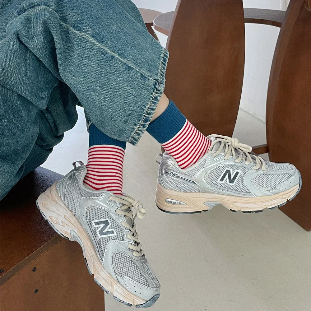 Korean Style Striped Women Socks Autumn Winter Knitting Cotton Harajuku Vintage Crew Socks College Style School Girls Long Socks