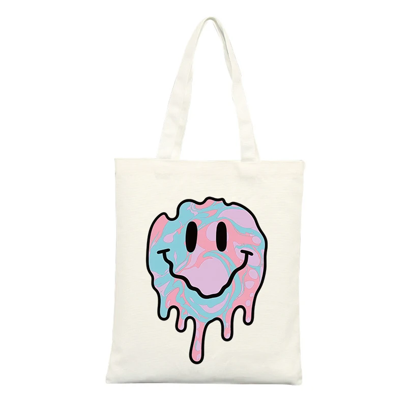 Abstract Smiley Face Canvas Tote Bag, Casual Style for Daily Shopping and Outings