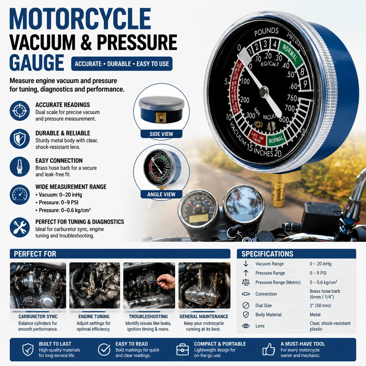 Motorcycle Fuel Carburetor Synchronizer Synchronizer Tool Fuel Carburetor ABS Vacuum Gauge For 2/4-cylinder Balancer Machine Kit