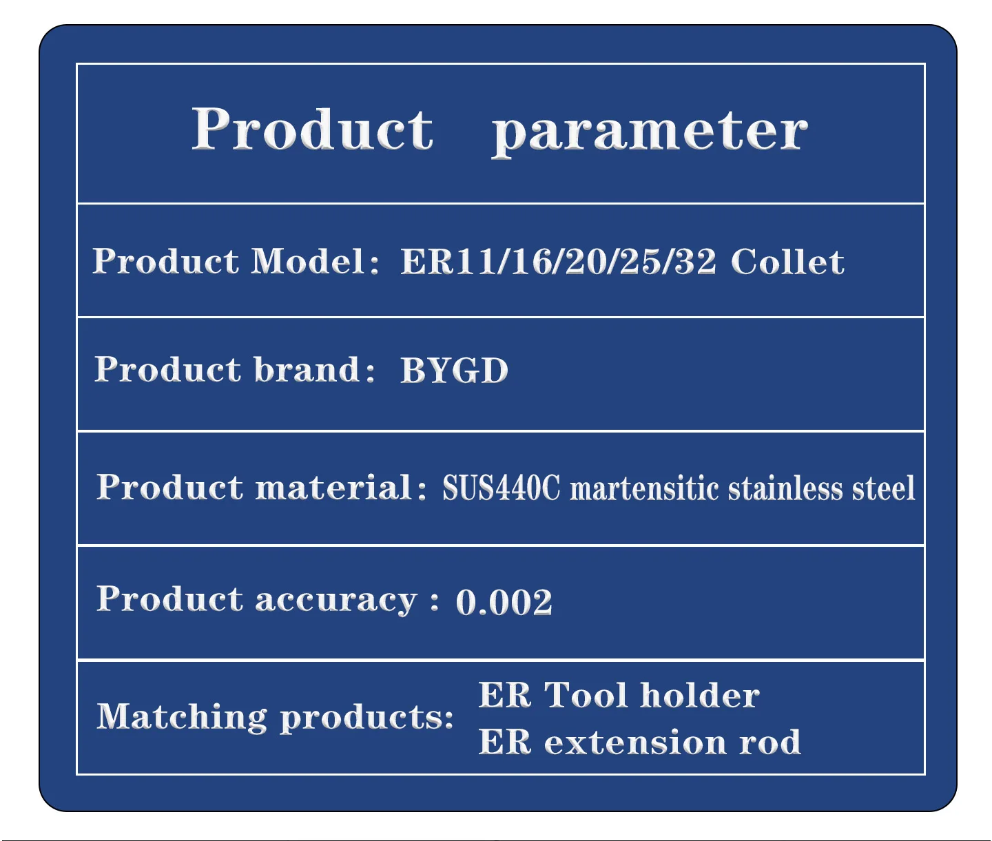 BYGD BT30 BT40 BT50 Hochpräzise 0,002mm Edelstahl ER11 ER16 ER20 ER25 ER32 Spannzangenfutter ER Werkzeughalter ER Verlängerungsstange – Detail 1