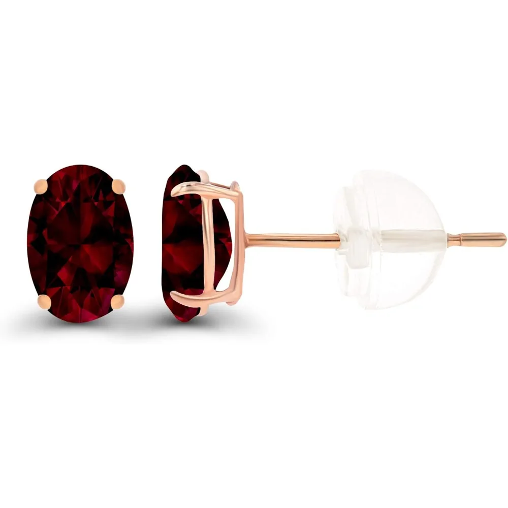 Genuine Birthstone Stud Earrings in 14K Gold for Women - Hypoallergenic Oval 6x4mm Natural or Created Gemstones