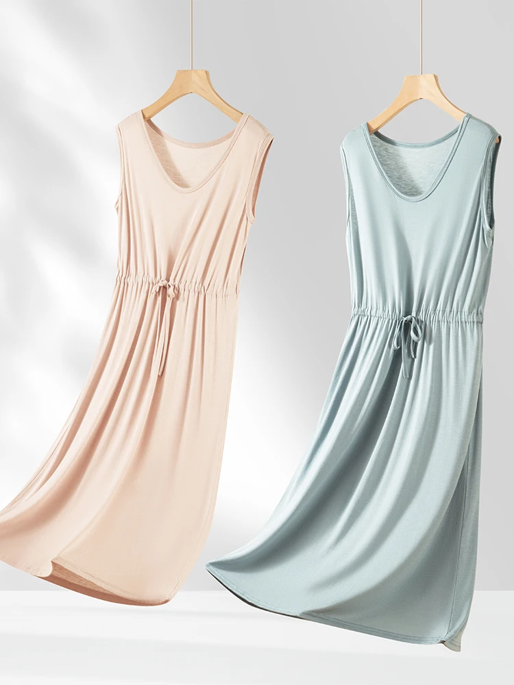 カジュアルなモーダル素材のDストリングラウンドネック、夏用、ゆったりとした大きいサイズのレディースベスト、カジュアルウェア、アウターウェア