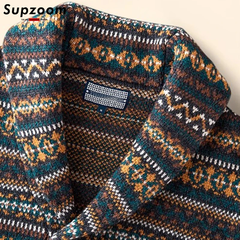 Supzoom Neuankömmling Top Fashion Turn-Down Kragen regelmäßige Baumwolle Cardigan männlich lässig einreihig Knopf Pullover Männer