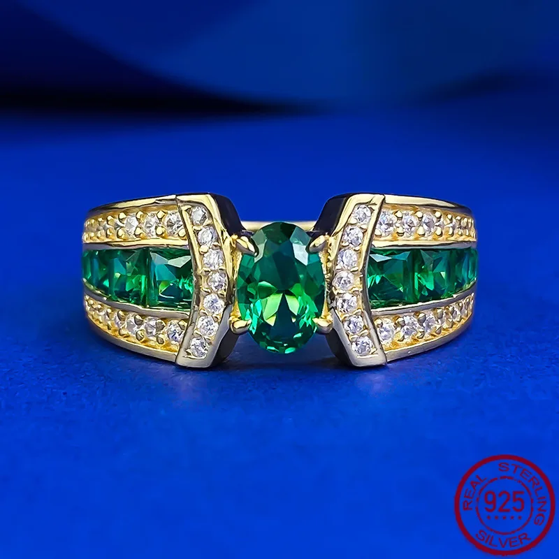 

New S925 sterling silver emerald 4 * 6 oval nano green ring for women's wedding jewelry