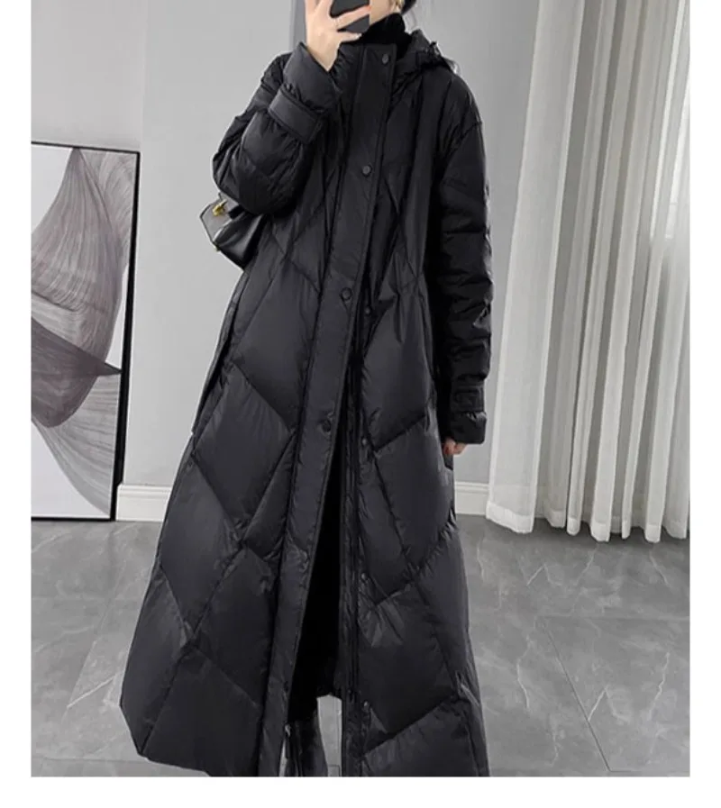 2026 Fashion Down Cotton-padded Jacket Women's Winter X-long Parkas Thicken Warm Top Hooded Coat Loose A-line Quilted Outerwear
