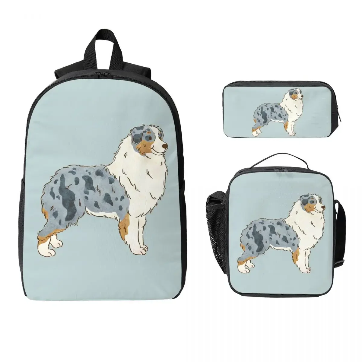 Australian Shepherd Aussie Dog Backpack Boys Girls BookBag School Bag Laptop Shoulder Bags 3ps Insulated Lunch Bag Pencil Case