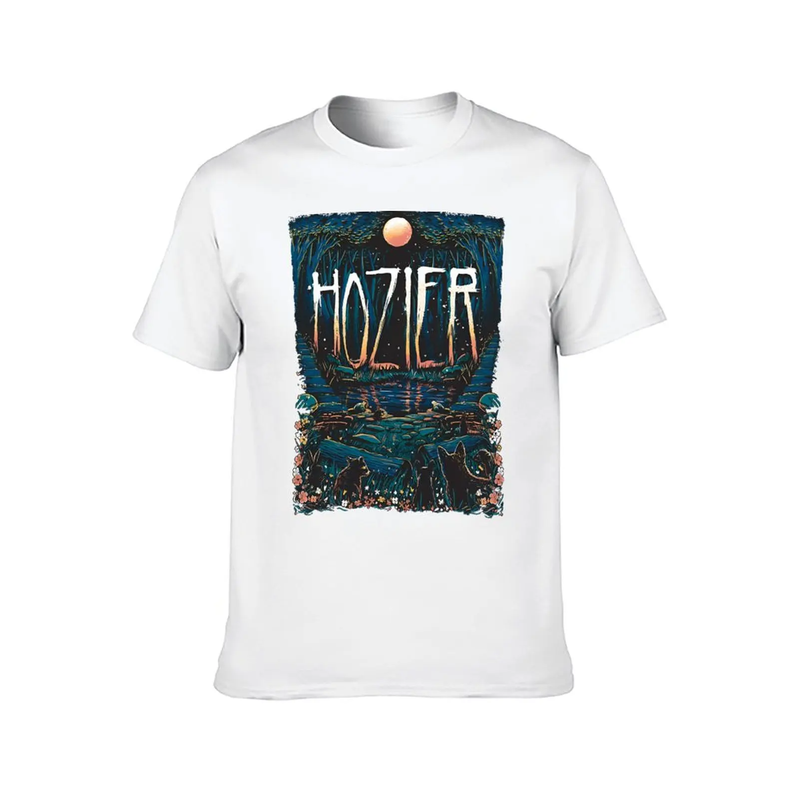 غير رسمي غير واقعية Unearth Hozier مستوحاة حيوانات الغابات والبركة المشهد الليلي تي شيرت رجل تي شيرت للرجال تي شيرت غير رسمي