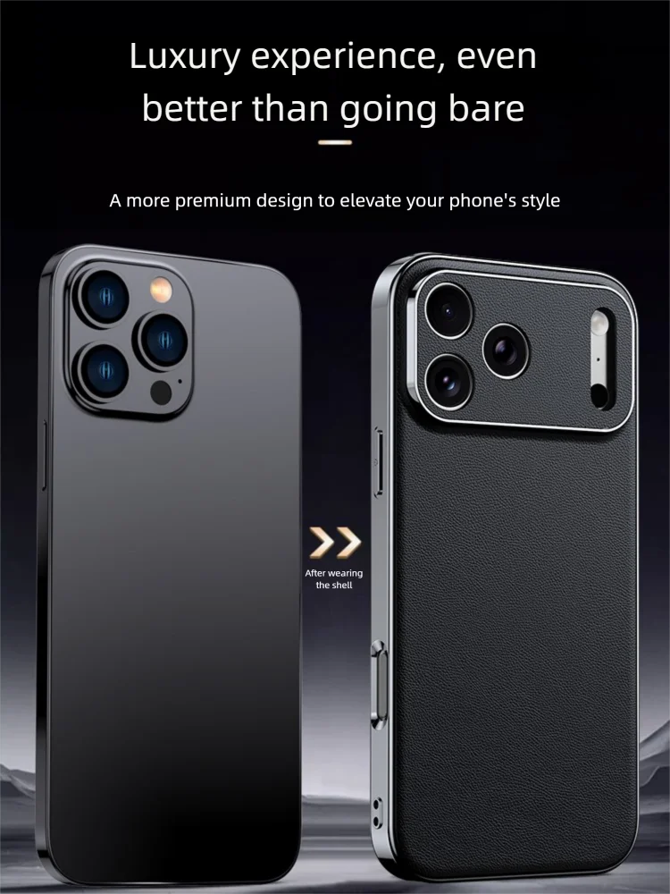 Luxury Leather Phone Case for iPhone 17 16 15 14 Pro Max Air 17Pro 16Pro Full Lens Protection Back Cover - náhled 2