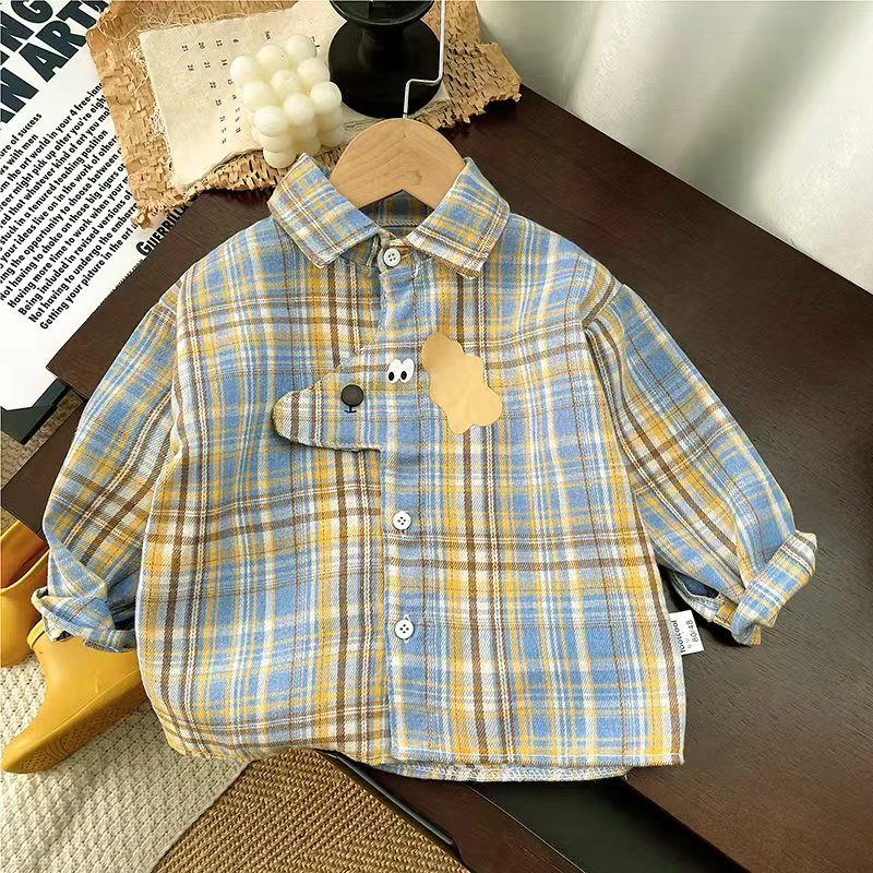 Toddler Baby Shirt Thin Clothes Spring Clothing Infant Boy Plaid Cotton Tops 1 2 3 4 Years Kids Long Sleeves Shirt