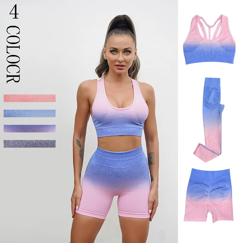 

Seamless Tie-Dyed Yoga Sets Sports Fitness High Waist Hip-lifitng Trousers Shorts+Vest Suits Workout Gym Leggings Sets for Women